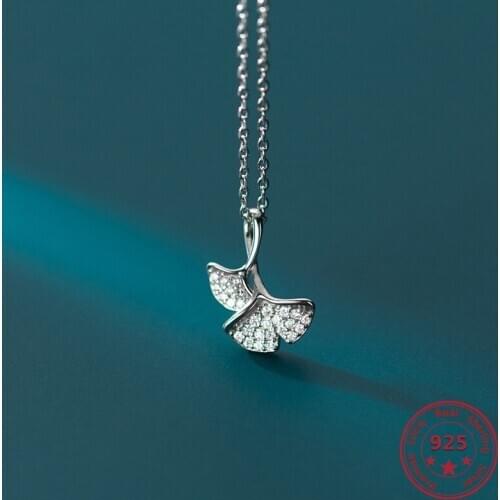 Korean Style S925 Sterling Silver Necklace Fresh Plant Inlaid Zircon Double Almond Leaf Clavicle Chain Neck Accessory Jewelry