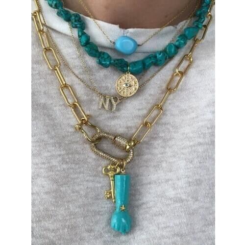 Hip hop Natural Stone Necklaces Stainless Steel Pendants Women Necklace fashion choker Spiral Buckle Party Jewelry gift bijoux