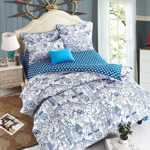 Travel round the world Print Dream Bedding,4pc bed Sheet,100% Polyester Outer space star Kids Shark Duvet Cover Set