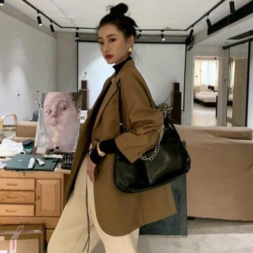 Retro Khaki Blazer Suit Women Solid Colors Single Breasted Casual Office Blazer 2021 New British Style Mid Length Commute Suit