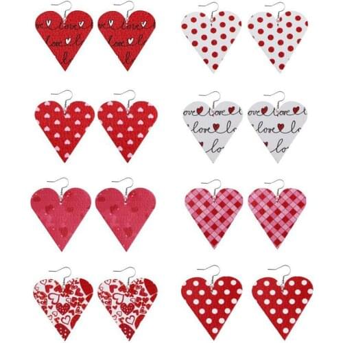 8 Pairs Valentine Day Water Drop Dangle Earrings for Women Faux Leather Teardrop/Leaf/Heart Eardrop Dangle Hook Earrings Gift