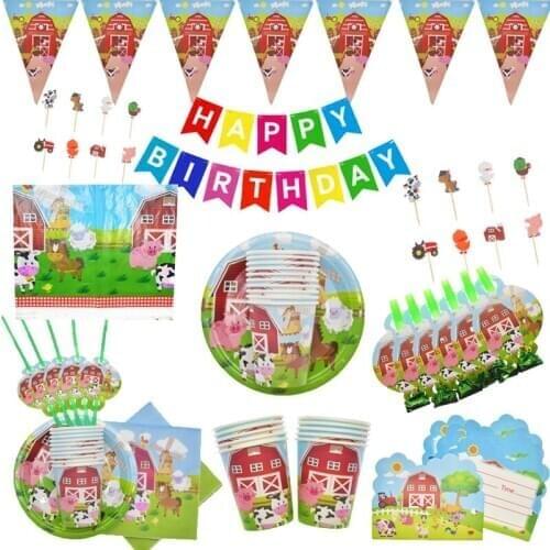 Barnyard Birthday Party Supplies Dinnerware Set Farm House Fun Barnyard Animals paper plates cups napkins Party Decorations