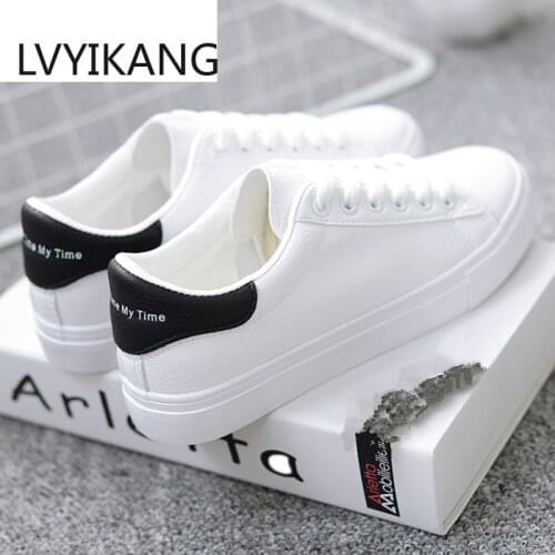 HOT Women Sneakers 2020 Fashion Breathble Vulcanized Shoes Women Pu leather Platform Shoes Women Lace up Casual Shoes White
