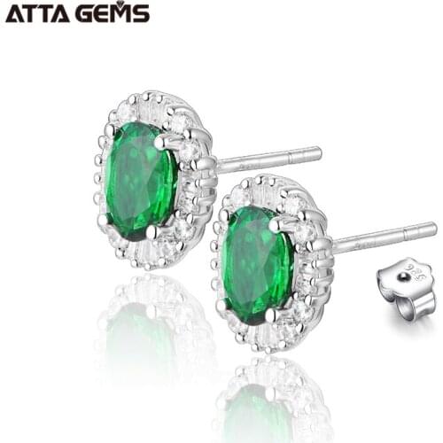 ATTAGEMS 100% 925 Sterling Silver Emerald Moissanite Diamonds Gemstone Engagement Stud Earrings For Women Girls Fine Jewelry