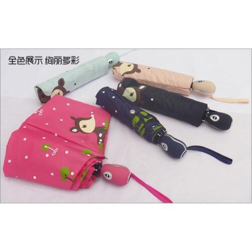 1 piece 8k Automatic three Folding anti UV waterproof Rain Women Sunscreen Umbrellas Ladies Deer dots tree Pattern Parasol