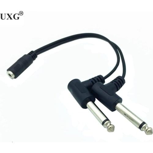 3.5MM Stereo Female to Dual 6.35MM Right Angle Jack Mono Male Audio Cable Adapter Length 20cm Black