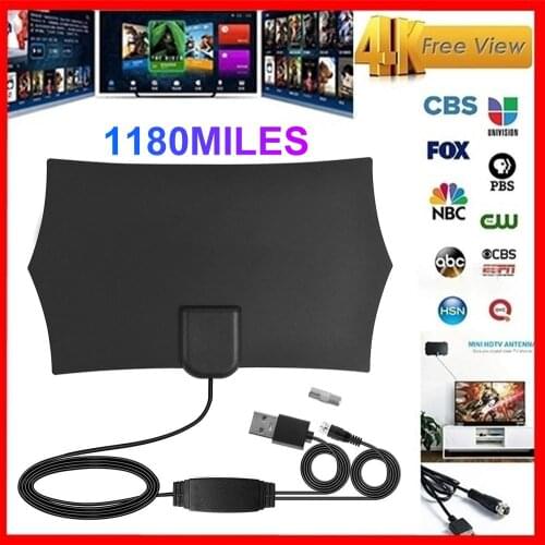 4K Digital HDTV Aerial Indoor Amplified Antenna 1180 Miles Range with HD1080P DVB-T2 Freeview TV for Life Channels Broadcast