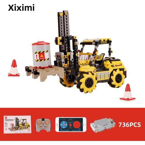 736pcs Technical RC Engineering Vehicle Building Blocks APP Programming Remote Control Electroic Forklift Toy Gifts with Battery
