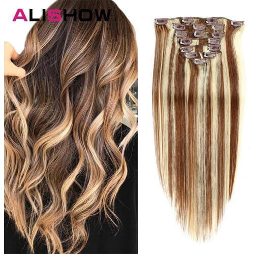 Alishow 160g 10pcs/set Clip in hair extensions 100% Natural Hair Brazilian Straight Machine Remy Weft Human Hair Clips
