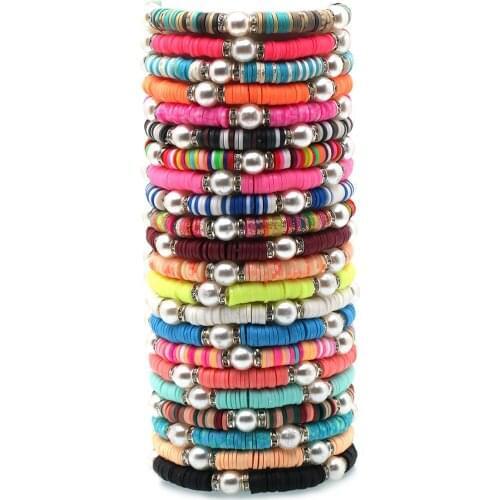 Boho 6mm Polymer Clay Heishi Beads Faux-Pearl Stretch Bracelet Women Girl 2021 Fashion Multicolored Summer Beach Surf Jewelry