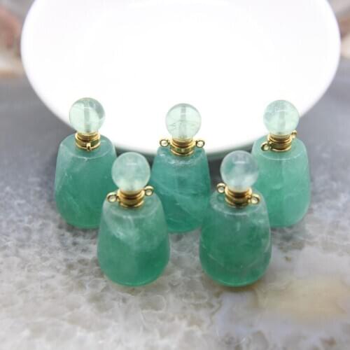 Big Sale! 5pcs/lot Smooth Green Fluorite Drop Perfume Bottle Pendants,Crystal Essential Oil Diffuser Vial Charms for Necklaces