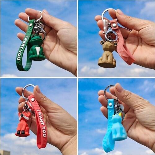 Novel Animal Keychain Cute Creative Polyhedral Frog Fox Cat Toy Bag Backpack Car Key Accessories Pendant Couples Keyring Gift