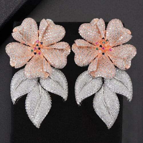 Brand Luxury Blooming Flower Earrings for Bridal Noble Wedding Engagement Jewelry womens Cubic Zirconia Accessaries