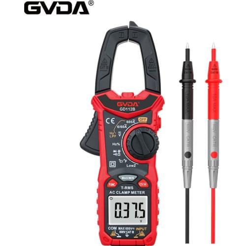 GVDA AC DC Digital Clamp Meter NCV Multimeter 6000 Count True RMS High Precision Capacitance Ohm Hz Temperature Voltage Tester