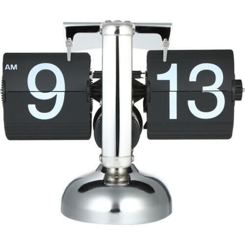 Digital Table Clock Small Scale Retro Flip Over Desk Clock Stainless Steel Flip Internal Gear Operated Quartz Clocks Black/White