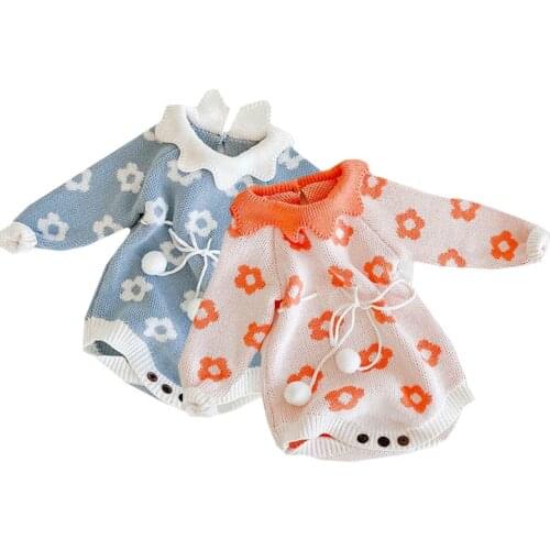 Flower Printing Toddler Baby Girl Romper Knitting Long Sleeve Autumn Winter Baby Girls Clothes Newborn Baby Knitting Jumpsuit