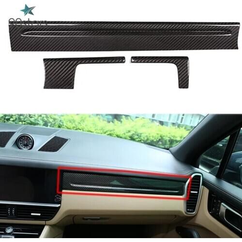 For Porsche Cayenne 2018 2019 Left Hand Drive 3 Pcs Real Carbon Fiber Material Car Interior Center Console Panel Cover Trim