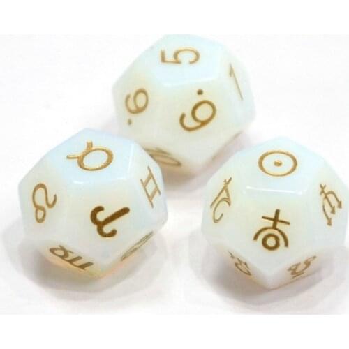 Gemstone Opal Astrology Dice Magic Constellation Stars Symbol Handmade Engrave D12 Dice Zodiac Sign Divination Carve Craft Dice