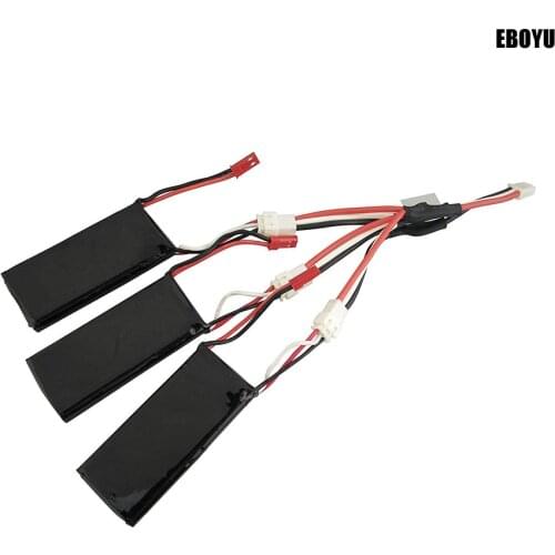 EBOYU 3pcs * 7.4V 610mAh Lipo Battery + 1 to 3 Charger Cable for JXD 518 H55 RC Quadcopter Drone Spare Parts
