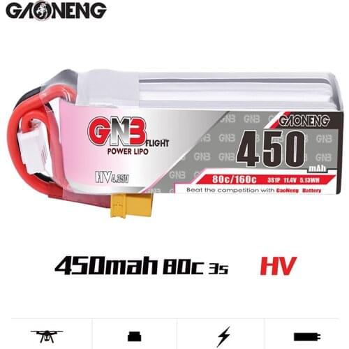 Gaoneng GNB 3S 450MAH 80C 11.4V HV Lipo Battery XT30 Plug for iFlight CineBee Indoor Cine Whoop BetaFPV Drone RC Quadcopter