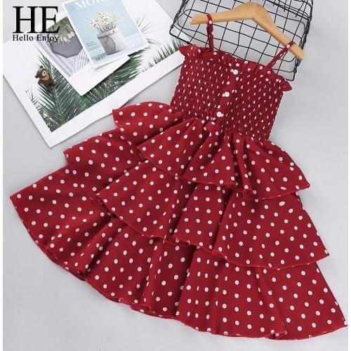 HE Hello Enjoy Girls Dresses Clothing For Teens 2020 Summer Red Dot Sling Princess Elegant Party Dress Children Kid Clothes 4-12
