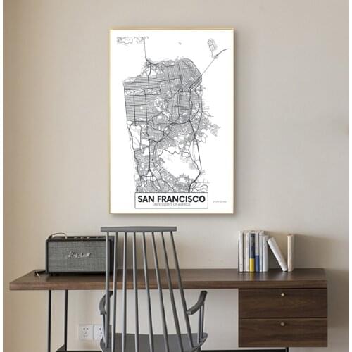 Famous City Map USA San Francisco Print Canvas Painting Wall Art Pictures Black White Posters and Prints Living Room Home Decor
