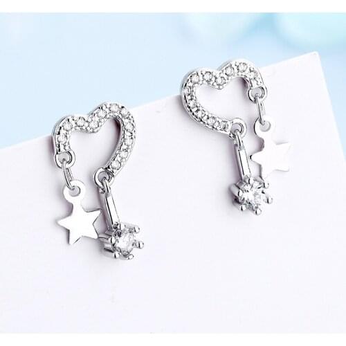 Korean Ol Style Hollowed Out Love Heart Five Pointed Star Earrings Fashion Charm Women Inlay Zircon Exquisite Engagement Jewelry