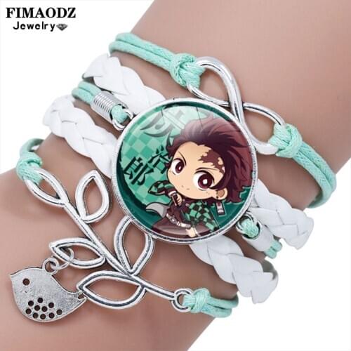 FIMAODZ Demon Slayer Figure Bracelet Anime Kimetsu No Yaiba Tanjirou Kamado Cosplay Infinity Leather Bracelets for Men Women Kid