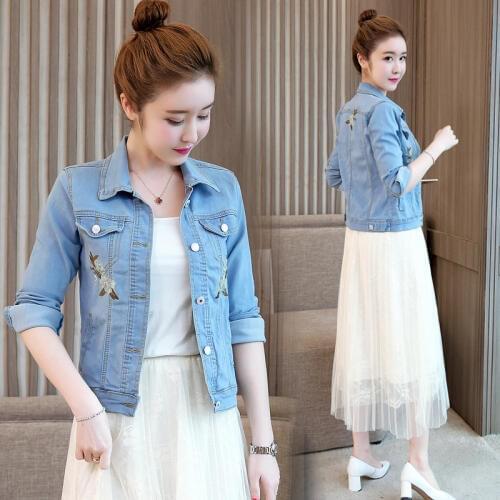 New Spring Autumn Women Jacket Coat Fashion Casual Embroidery Single Breasted Jeans Jacket Coat For Women Large Denim Outerwear