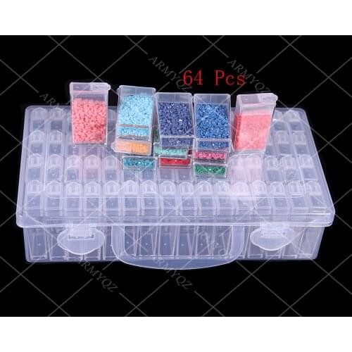 64 Grids Diamond Painting Square Drill Storage Container, Beads Organizer Storage Case with Label and Tweezers