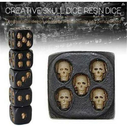 Hot Selling 5 Pcs Carved Skull Dices Resin Toys Entertainment Game Portable for Halloween Party