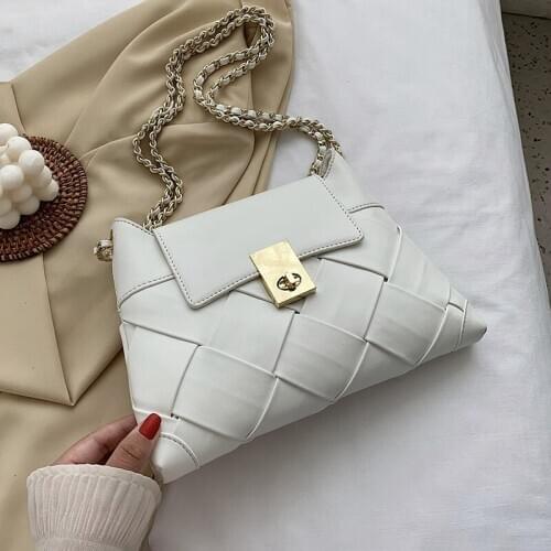 Small Weave PU Leather Crossbody Bags For Women 2020 Chain Shoulder Handbags Female Travel Womens Branded Hand Bag