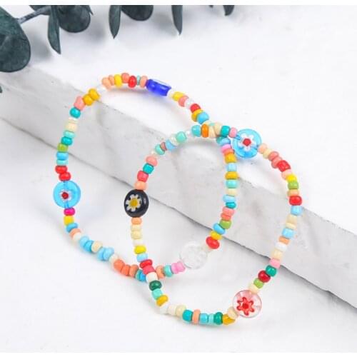 2 Pcs/Set Fashion Bohemian Female Multicolor Glazed Glass Beads Separate Handmade Beaded Strand Bracelets For Women Beach Style