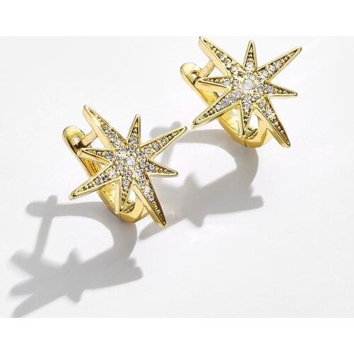 YAONUAN Fashion female Jewelry Eight-Pointed Star Pave Zircon Earrings Advanced Technology Glisten Earrings Trendy Accessories