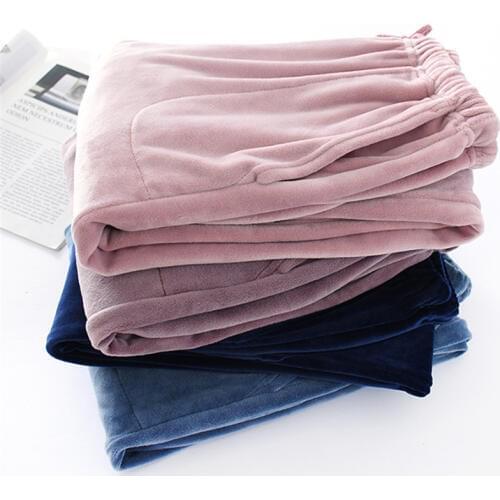 2019 Autumn Winter Couples Warm Flannel Pants For Women Pink Long Add Velvet Pant Men Elastic Waist Grey Fleece Sleepwear WZ1035