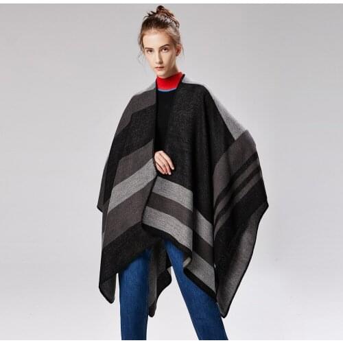 Oversize Poncho Capes Travel Women Winter Explosion Cashmere-Like Shawl Cardigans Sweater Coat Bufanda Luxury Brand Cloak New