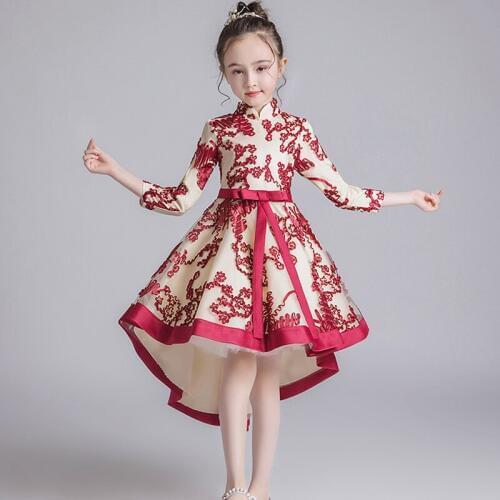 2020 Autumn Girl Princesss Birthday Party Dance Performance Tail Cheongsam Dress Childrens Campus Party Screen Sleeve Dress