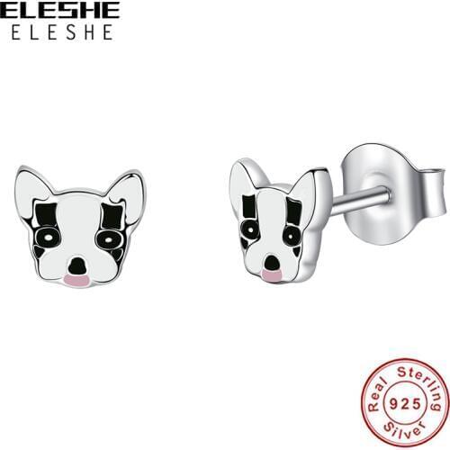 ELESHE Authentic 925 Sterling Silver Cute Dog Earrings with Enamel Animal Stud Earrings For Women Girls Kids Trendy Jewelry