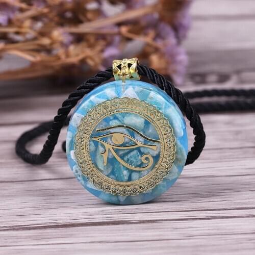 Orgonite Energy Pendant Orgone Amazonite Necklace Horus Eye All-Seeing Eyes Devils Eye Necklace Amulet Magnetic Jewelry