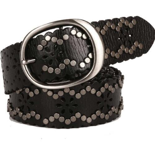 Vintage Embossing Stamp Genuine Cowhide Belts Punk nightclub Rock Hip hop Women Rivet waistband Lace female Belt