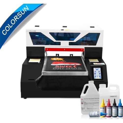 Colorsun Automatic A3 dtg printer dark T-shirt Jeans textile fabric Printer White ink cycle A3 flatbed printer Touch screen