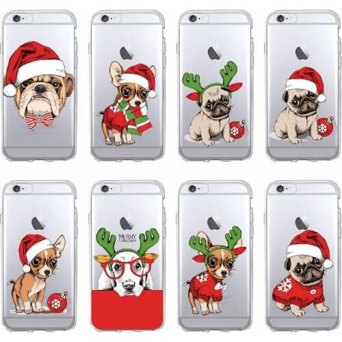Cute Cartoon Christmas Santa Claus Puppy Soft Clear Phone Case Fundas Coque For iPhone 12 11 Pro 7 7Plus 6 6S 8 8PLUS X XS Max