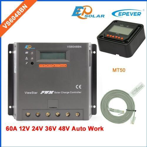 PWM EPEVER VS6048BN LCD Display Screen Free Shipping to France Solar portable controller Battery 48V charger work MT50 Meter