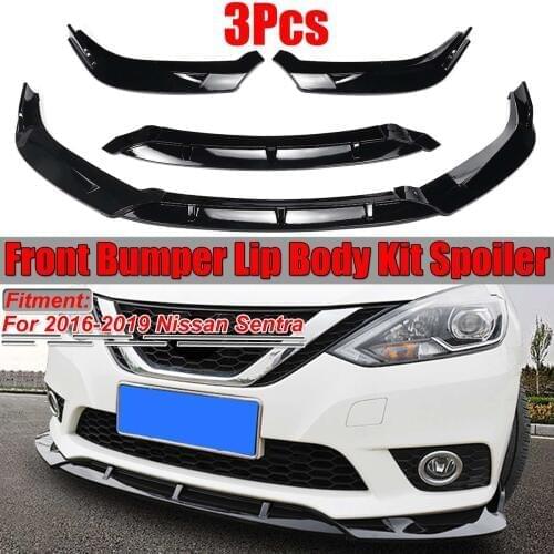 3Piece Car Front Bumper Splitter Lip Body Kit Spoiler Diffuser Proitector Protection Cover Trim For Nissan For Sentra 2016-2019
