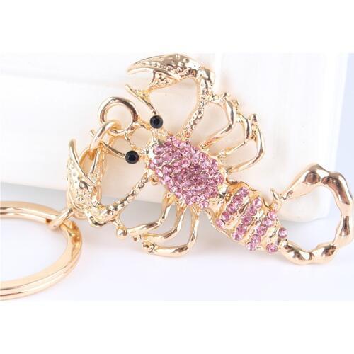 Pink Scorpion Crystal Charm Purse Handbag Car Key Ring Chain Party Wedding Birthday Creative Gift