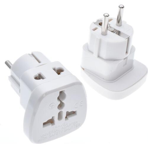 1to2 Universal UK/US/EU/AU 3 Pins 2 Pins Socket to Germany France South Korea 4.8mm Travel Power Adapter Plug safety shutter