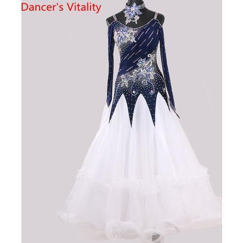 Ballroom Dance Racing Costume Long Sleeve Embroidered Splicing Dress Modern National Standard Waltz Jazz Dancing Stage Outfits