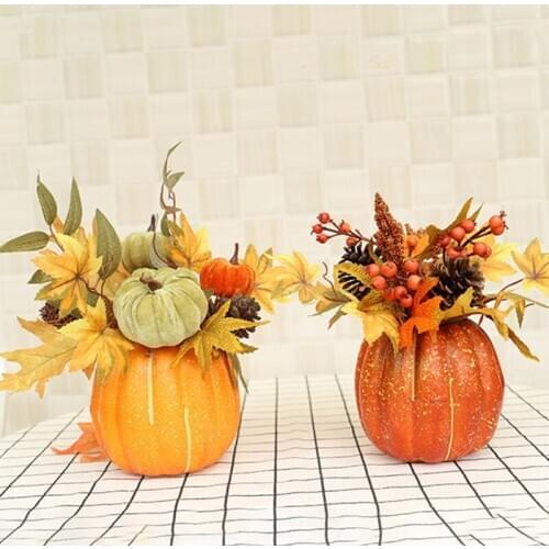 Artificial Pumpkins Gourd, Berry and Maple Fall Leaves Pine Cones Arrangement for Table Home Decor for Thanksgiving Deco