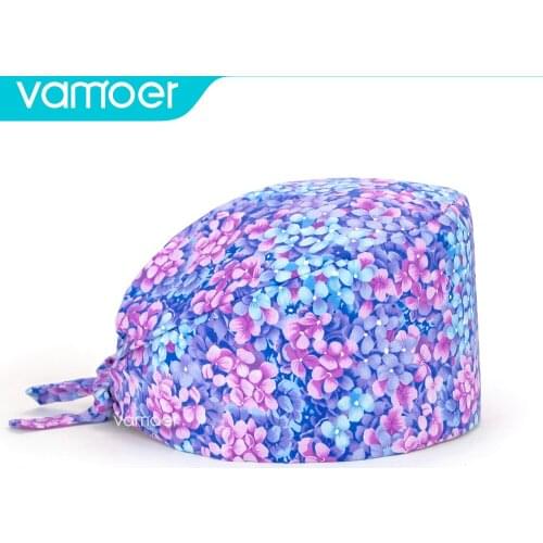 Unisex high quality cotton scrubs hats With sweat towel surgery cap flowers printing scrubs caps nursing scrubs nursing hat