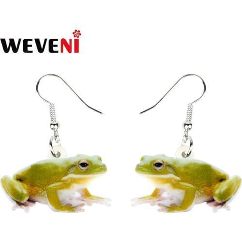 WEVENI Accessory Acrylic Cute Green Frog Earrings Dangle Drop Animal Jewelry For Women Girls Cute Party Gift Charms Dropshipping